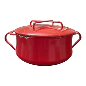 Vintage DANSK Kobenstyle 7" 2qt Round Dutch Oven Red Enameled Pot Casserole - Picture 1 of 10