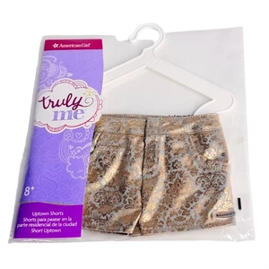 Pantalones Cortos American Girl Doll Uptown Dorado Plata con Percha de Conjunto Truly Me Paquete Nuevo - Imagen 1 de 7