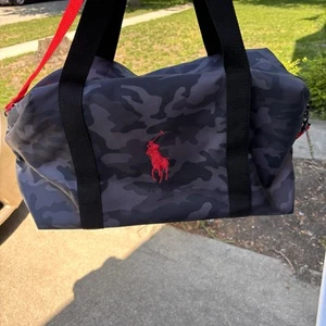 Polo Ralph Lauren Duffle Bag Black Gray Camo Red Pony Travel Gym Overnight - Picture 1 of 8