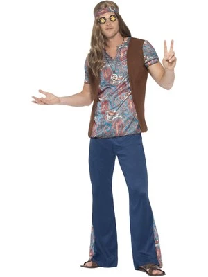 Smiffys Orion the Hippie Costume, Blue, XL - Size 46 inches-48 inches - Image 1 of 3
