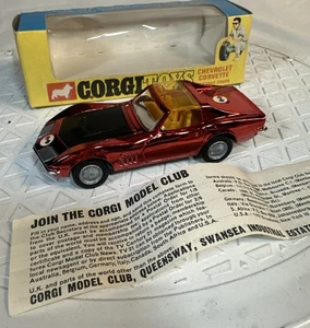 Corgi 300 Chevy Corvette Stingray Coupe Vtg Original Very Near Mint BOXED (48N) - Picture 1 of 23