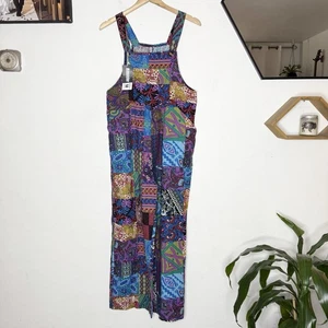 New Himosyber Overalls Jumpsuit Multicolor Patchwork Print Women’s Medium Boho - Picture 1 of 12