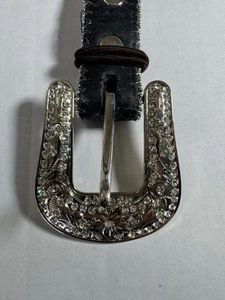 Nocona Women Cowgirl Black Leather Belt Silver Rhinestones Read Description - Picture 1 of 8