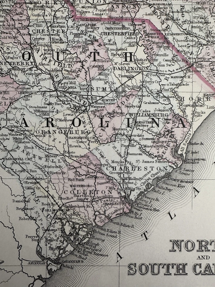 План города Северная и Южная Каролина Чарльстон 1880 Митчелл раскрашенная вручную красивая карта - Изображение 1 из 4