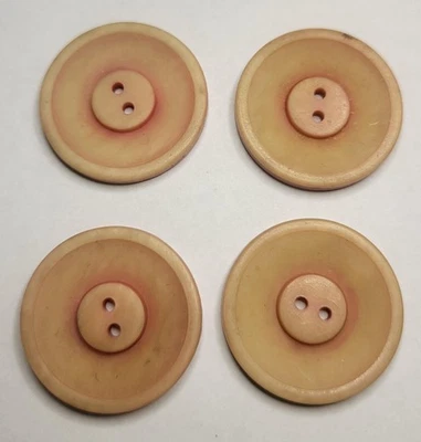 Vintage 2-Hole Celluloid Buttons Set of 4 Large Tan & Pink Sewing Craft USA - Image 1 of 4