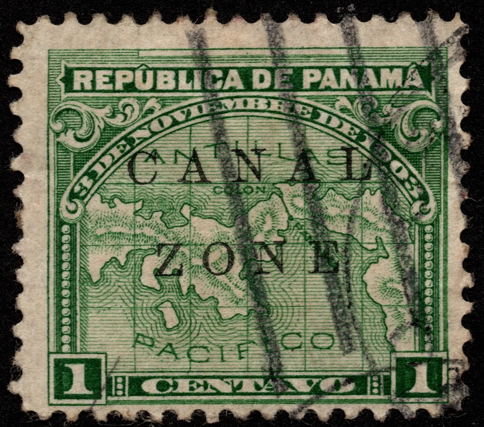 Canal Zone Stamp Scott # 9 Used Handstamped Cancel 1 Cent Green Panama Map Issue - Image 1 of 1