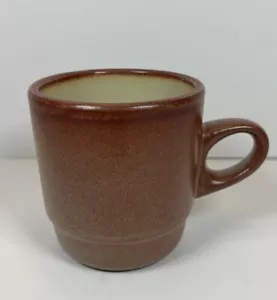Vintage Heath Pottery 205 Stackable Brown Mug Beige Interior Rustic Cottagecore - Picture 1 of 7