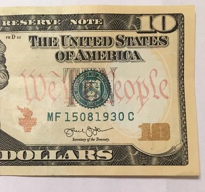 Birthday/anniversary $10 US Note,S# 15th August 1930 - Image 1 of 3