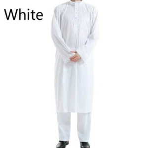 Hombres Vestida Musulmana Pantalones Estilo Saudita Caftán Islámico Ropa Árabe Dishdasha Informal - Imagen 1 de 16