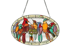 Tiffany Style Stained Ring Of Many Birds Design Window Panel Glass Suncatcher - Picture 1 of 2