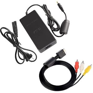 SLIM AC ADAPTER CHARGER POWER CORD SUPPLY FOR SONY PS2 + AUDIO VIDEO AV CABLE ``