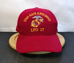 THE CORPS Hat Cap USS SAN ANTONIO LPD 17 Red Embroidered Adjustable Made USA - Picture 1 of 5