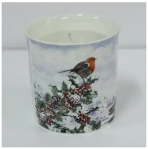 Weihnachten Rotkehlchen Feines Porzellan Kerzenständer Mit Duftkerze - Bild 1 von 1
