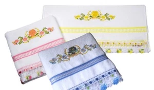 Hand Towel Embroidered Lace French Turkish Greek type Mother days gift 100%Coton - Picture 1 of 6