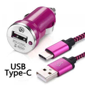 Car Charger USB Cable Type C Fuchsia Pink for Huawei P Smart Z - Picture 1 of 4