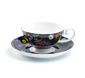 Grace Teaware Summer Meadow Black Bone China Cup and Saucer - Picture 1 of 3