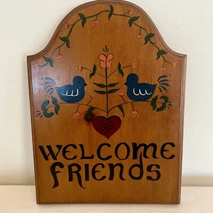 VTG Rustic Wall Hanging Plaque BlueBird Welcome Friends Country Retro 70s 80s - Picture 1 of 9