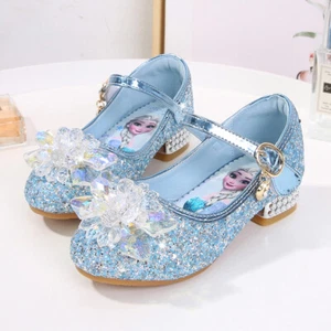 Kids Elsa Princess Shoes Girls Party Sequins Bow Glitter Fancy Dress Sandals UK - Picture 1 of 17