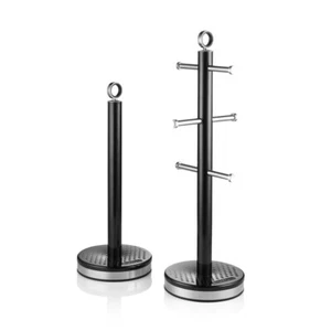 Swan Elegance Black Mug Tree & Towel Pole Kitchen Storage Set SWKA18534BLK - Picture 1 of 8
