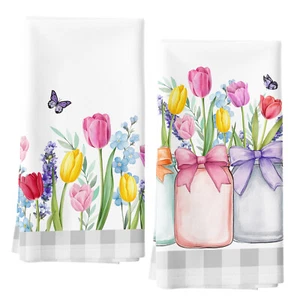 Juego de 2 toallas de cocina de tulipán rosa mariposa, 18x26 pulgadas - Imagen 1 de 6