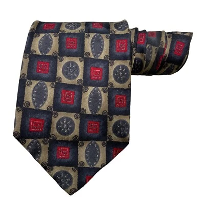 Corbata Galleria & Co Geométrica Azul Rojo Hecha a Mano en EE. UU. Seda Foto 1 de 4