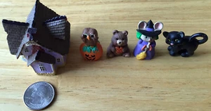 Lot of 5 Hallmark Vintage Minis, Haunted House (flaws), cat, owl, bear,mouse - Picture 1 of 7