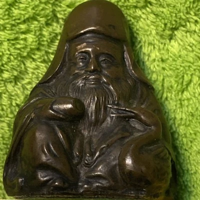 Fukurokuju, uno de los 7 dioses de la suerte de Japón estatua de bronce, antigua, 2 pulgadas Foto 1 de 4