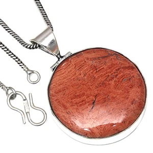 Colgante Rojo Fósil Coral Piedras Preciosas Regalo San Valentín Joyería Plata 1.5" - Imagen 1 de 7