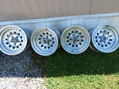 Set Of Four 15x8 5x4.75" American Racing Polished Aluminum Wheels Rims Centers - Image 1 of 4