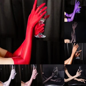 27) Womens Shiny Ultrathin Oil Stockings Elastic Gloves Apricot Purple - Picture 1 of 35