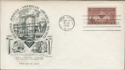 Scott 1002 FDC - 3 cent - 1951 - American Chemical Society - FDOI - Image 1 of 2