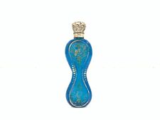 Antique French Turquoise Blue & Gilt Waisted Perfume Scent Bottle Silver Lid1880
