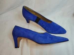 Vintage Adrienne Vittadini Blue Suede Mid High Heels 8.5 M Pumps Spain - Picture 1 of 14