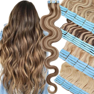 Full Head 150G Wavy Tape In Echthaar Extensions 100% Remy Invisible Skin Weft - Bild 1 von 34
