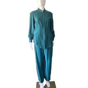 VTG Hairston Roberson ROPA Teal Pant Set Womens S & M Metal Studs 80s 90s Silky - Bild 1 von 22