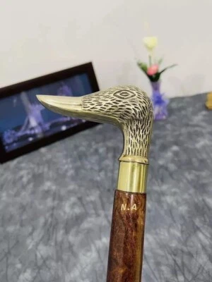 Wooden Walking Stick Vintage Style Solid Brass Duck Head Handle Victorian Cane - Image 1 of 3