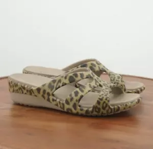Crocs Womens Sanrah Wedge Strappy Slide Sandals Leopard Print Beige Black Sz 10 - Picture 1 of 9