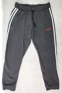 Adidas Youth Sweatpants Sz L (14/16) Dark Gray White Stripes Drawstring Pockets - Picture 1 of 8