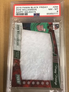 2019 Zion Williamson RC / Black Friday Happy Holidays #d /25 Jumbo Patch PSA 8