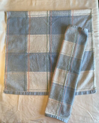 Juego de 2 toallas de baño y mano vintage Sears Roebuck Open Home azul a cuadros algodón EE. UU. Foto 1 de 4