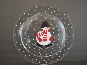 CRATE & BARREL Snowman Skating DOT Snowflakes 13" PLATTER - Picture 1 of 5
