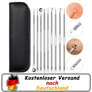 9PCS Mitesserentferner Pickel Werkzeugset Akne Komedonen Extraktor Pinzette Werk - Bild 1 von 12