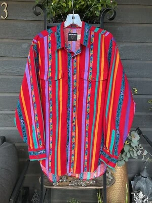 Camisa Western Vintage Frontier Series Estampado Tribal Azteca Suroeste Abotonada Foto 1 de 4