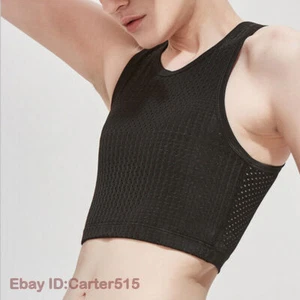 Women Net Chest Breast Binder Tomboy FTM Stretchy Sports Bra Vest Tank Top - Picture 1 of 26