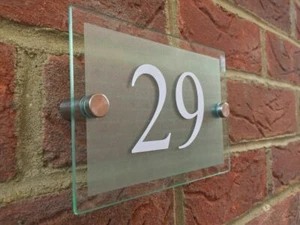 MODERN HOUSE SIGN PLAQUE DOOR NUMBER STREET GLASS EFFECT ACRYLIC NAME - Picture 1 of 2