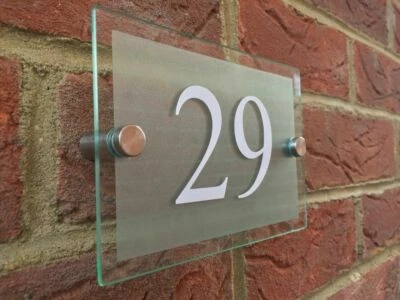MODERN HOUSE SIGN PLAQUE DOOR NUMBER STREET GLASS EFFECT ACRYLIC NAME - Image 1 of 2