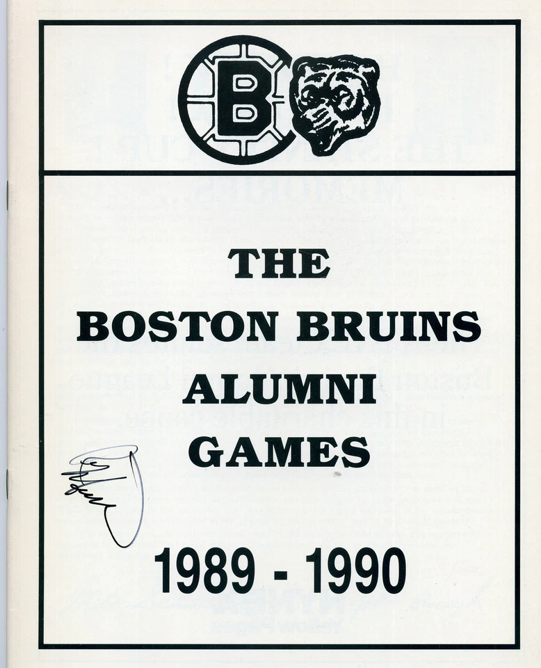 Guía de medios del programa de juegos de ex alumnos de Boston Bruins 1989-90 con autógrafo desconocido M259 Foto 1 de 2