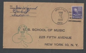 1948 Ireland In To The School Of Music Has 3 Leaf Clover Cachet See Info - Picture 1 of 1