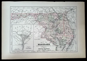 MAPA A COLOR RARO 1896 *MARYLAND* EE. UU. ¡INCREÍBLE ESTADO! 7X10 1/2" JD 92424 - Imagen 1 de 2