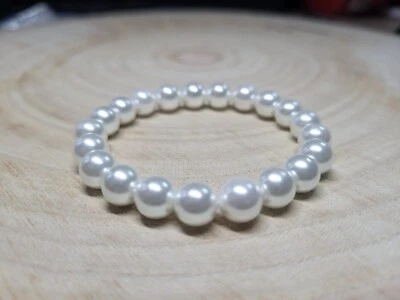 Armband Armschmuck aus Süßwasser Zucht-Perlen  weiß, dehnbar, endlos Damen - Bild 1 von 3